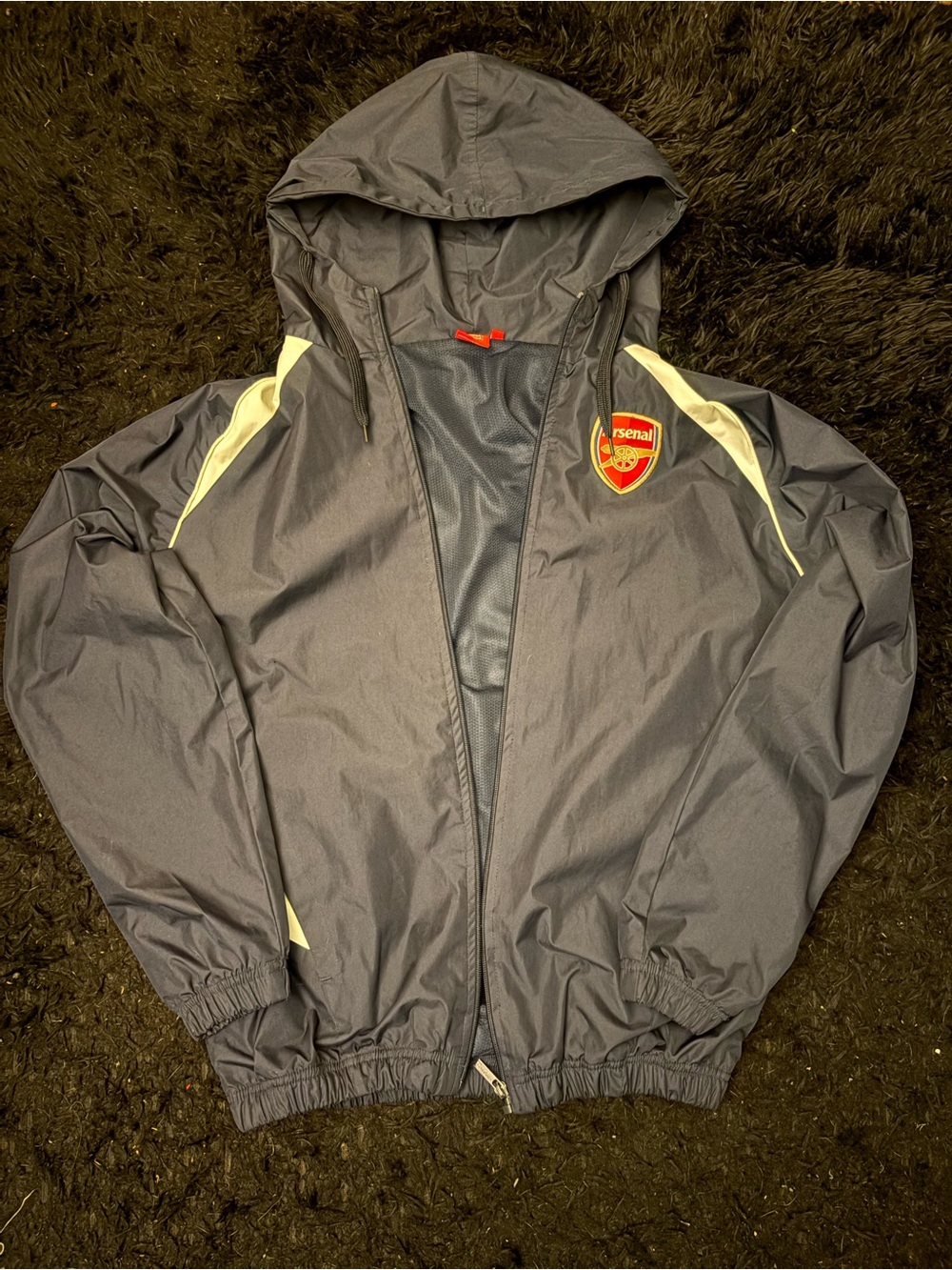 Arsenal Men's Hooded Windbreaker Jacket - Navy Blue with white Accents